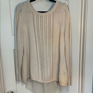 Cream Crew Neck Sweater with Cable Knit Design